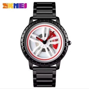 SKMEI 1634 Creative Car Wheel Rotating Quartz Mens Wristwatches Waterproof Sport